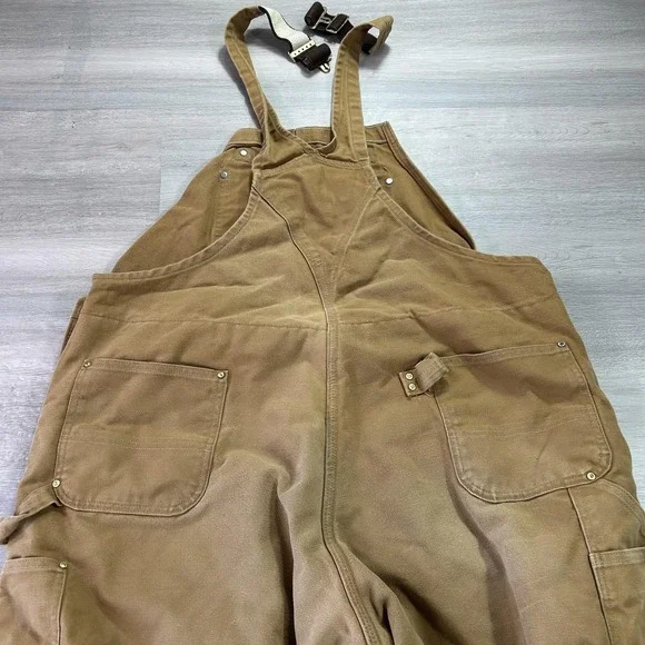 Carhartt Bib Overalls Mens 48x30 Brown Insulated Quilt Lined Workwear R02 BRN
